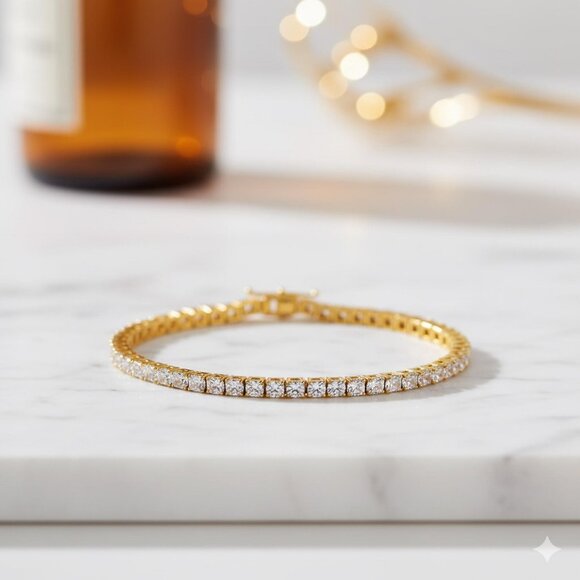 Diamond Tennis Bracelet, Exquisite Tennis Chain Inlaid with Synthetic Zircona - Picture 3 of 7